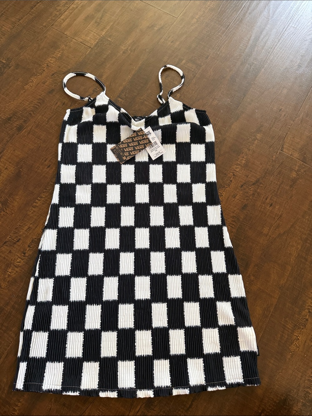 Vans Black & White Checkerboard Slip Dress with Spaghetti Straps